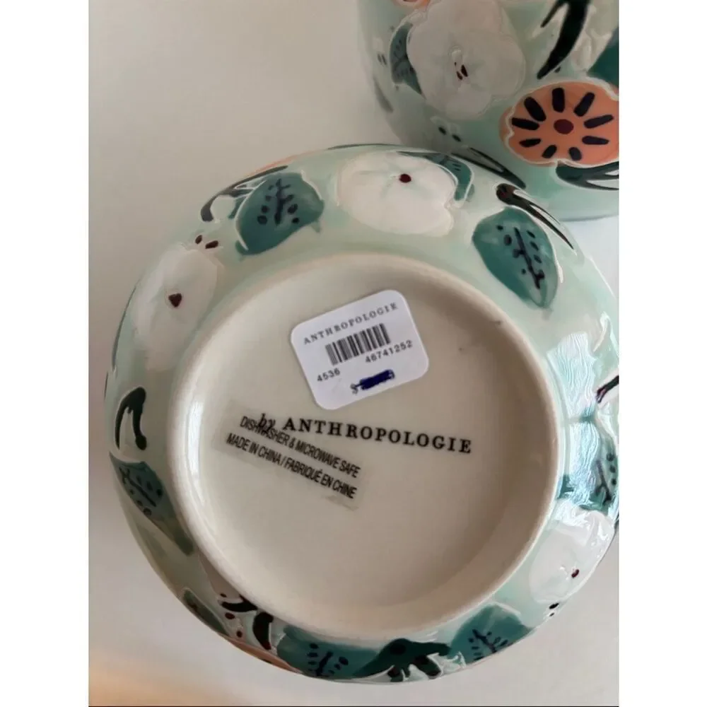 NWT Anthropologie Mathilde Turquoise Hand Painted Bowls Set Of 2